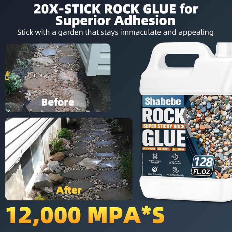 Shabebe Rock Glue for Landscaping - 1 Gallon Mulch Glue with Grip Max for Strong Adhesion of Rocks, Gravel&Mulch, Long-Lasting Non-Toxic, Fast-Drying & Weather-Resistant Gravel Binder for Pebble, Pine Straw - Image 3